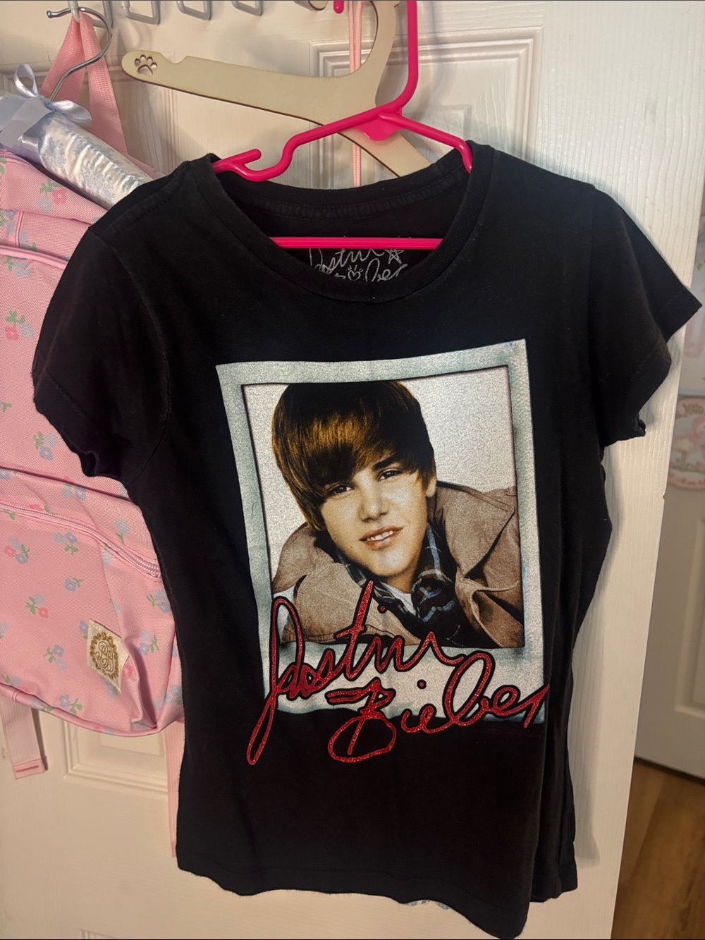 size 7-8 Black Graphic Kids' T-Shirt with Justin Bieber